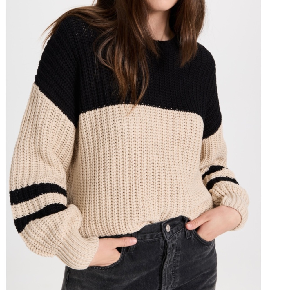 Tan and black striped knit sweater